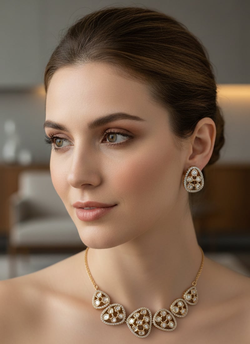 White Kundan With Stone Work Choker Set Wedding Wear