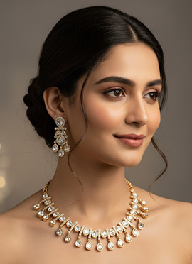 White Kundan With Stone Work Necklace Set
