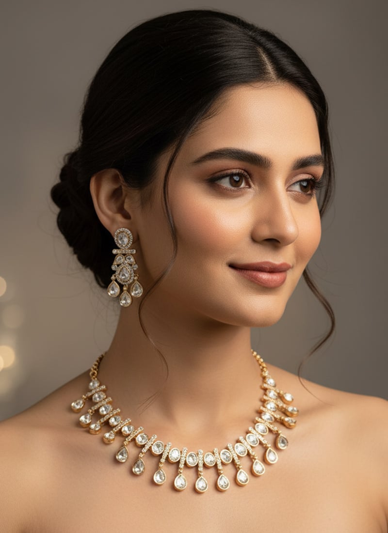 White Kundan With Stone Work Necklace Set Wedding Wear