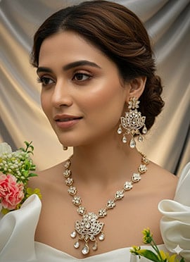 White Kundan With Stone Work Necklace Set