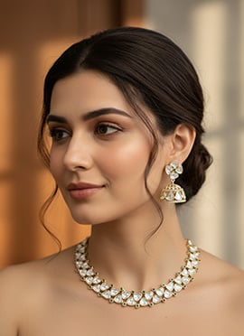 White Kundan With Stone Work Necklace Set