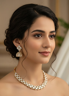 White Kundan With Stone Work Necklace Set