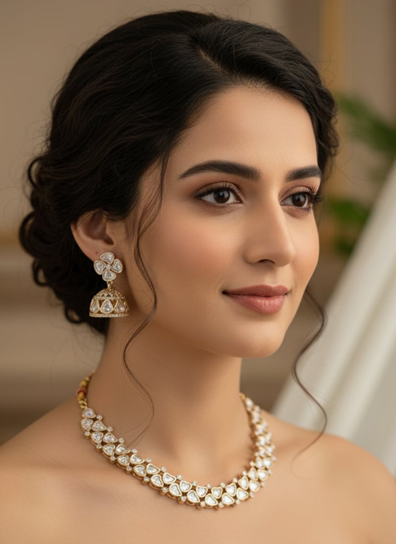 White Kundan With Stone Work Necklace Set Wedding Wear