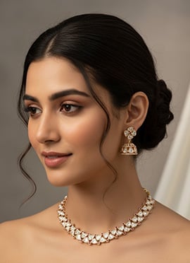 White Kundan With Stone Work Necklace Set