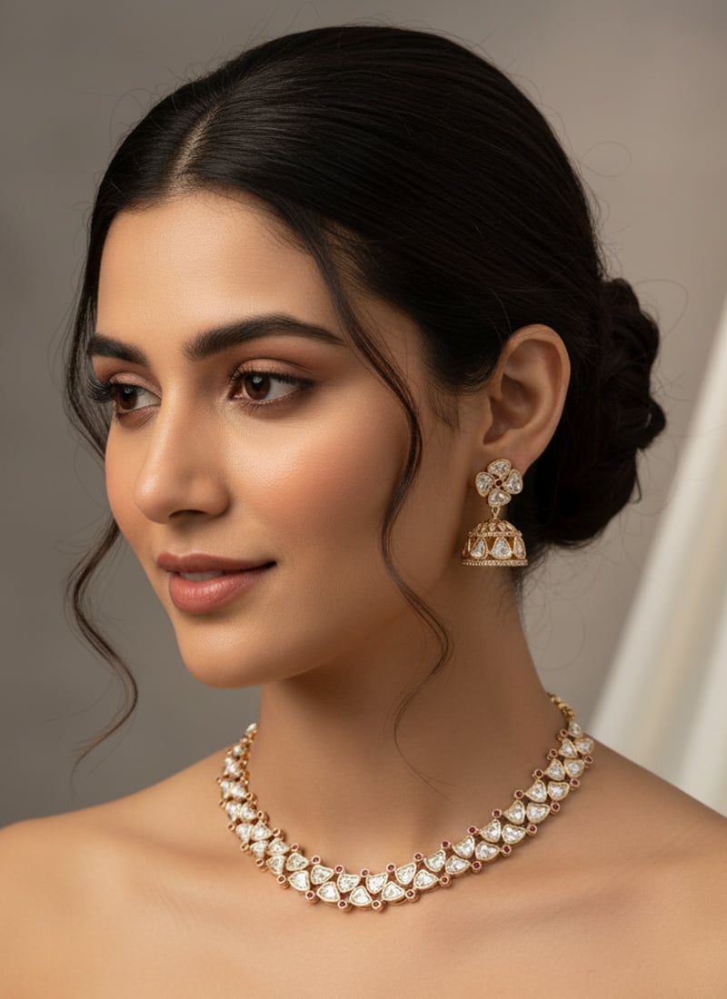 White Kundan With Stone Work Necklace Set Wedding Wear