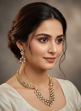 White Kundan With Stone Work Necklace Set