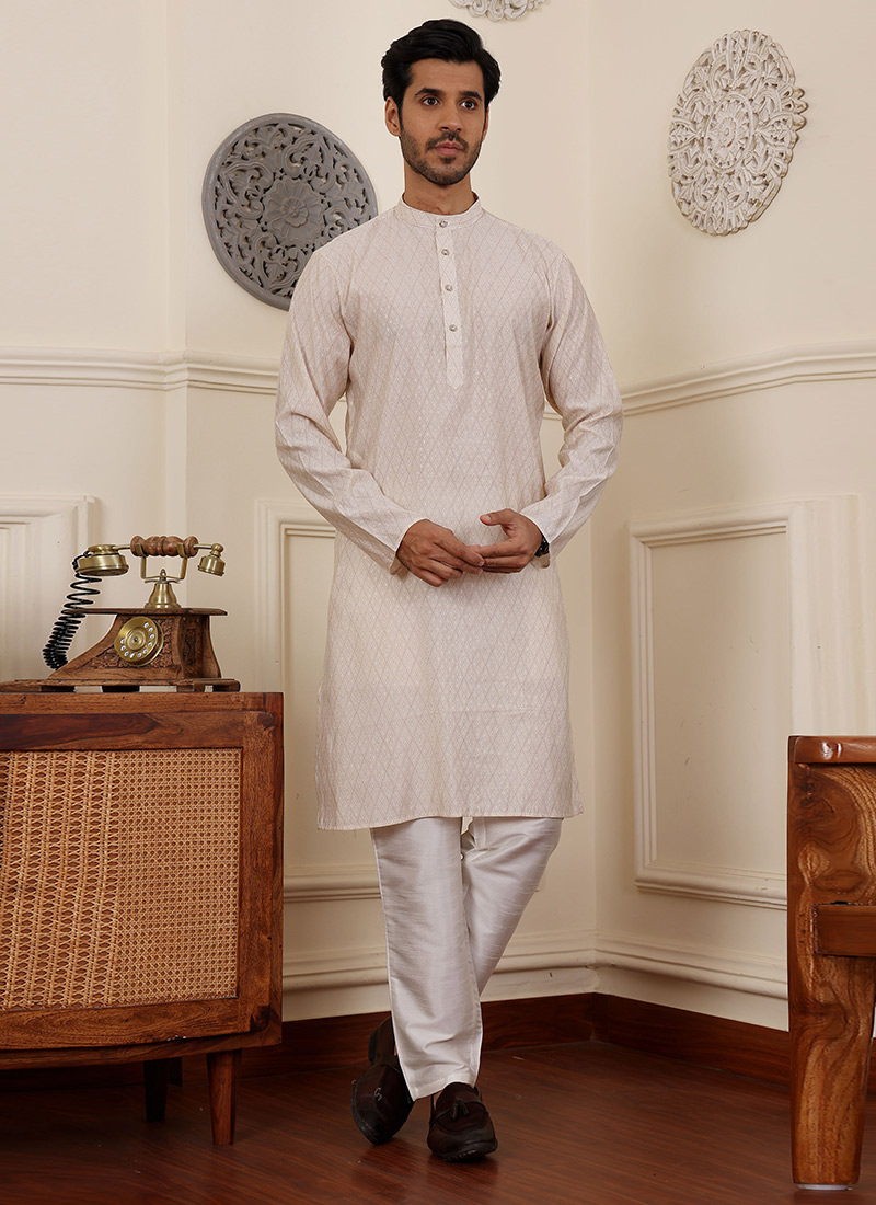 White Modal Silk Printed Kurta