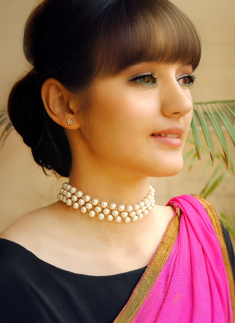 White Moti Choker Festive Wear