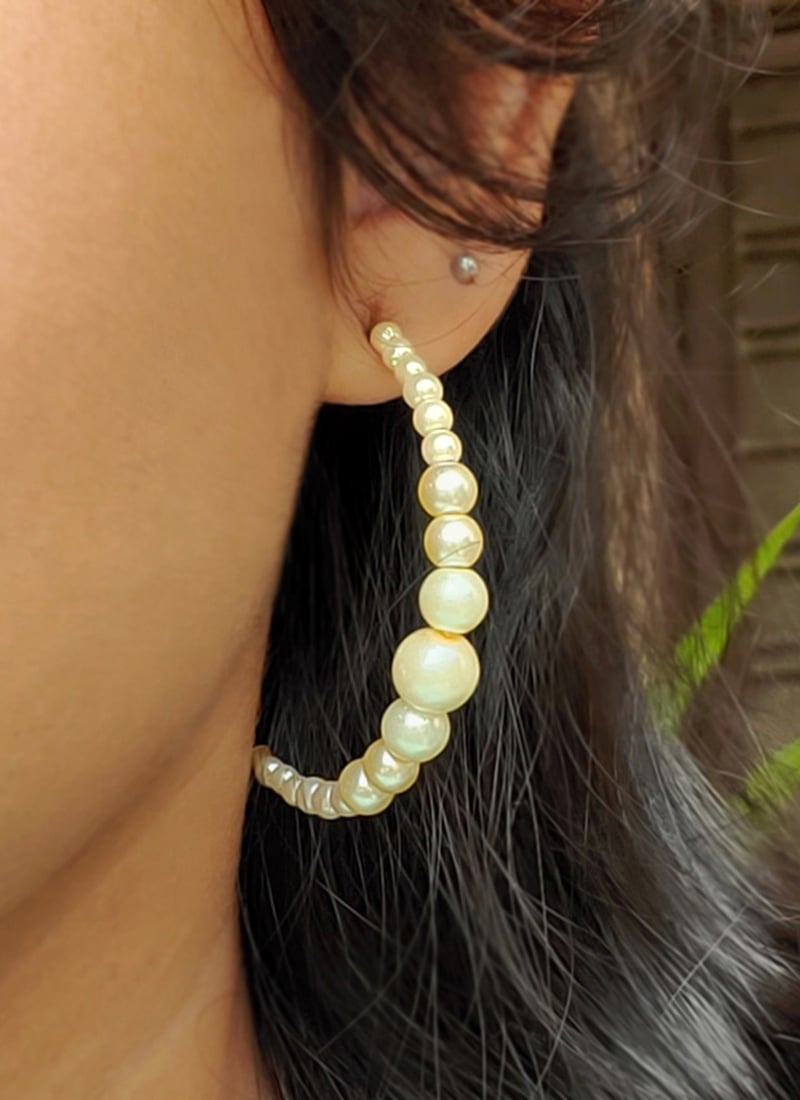 White Moti Hoops After Six Wear