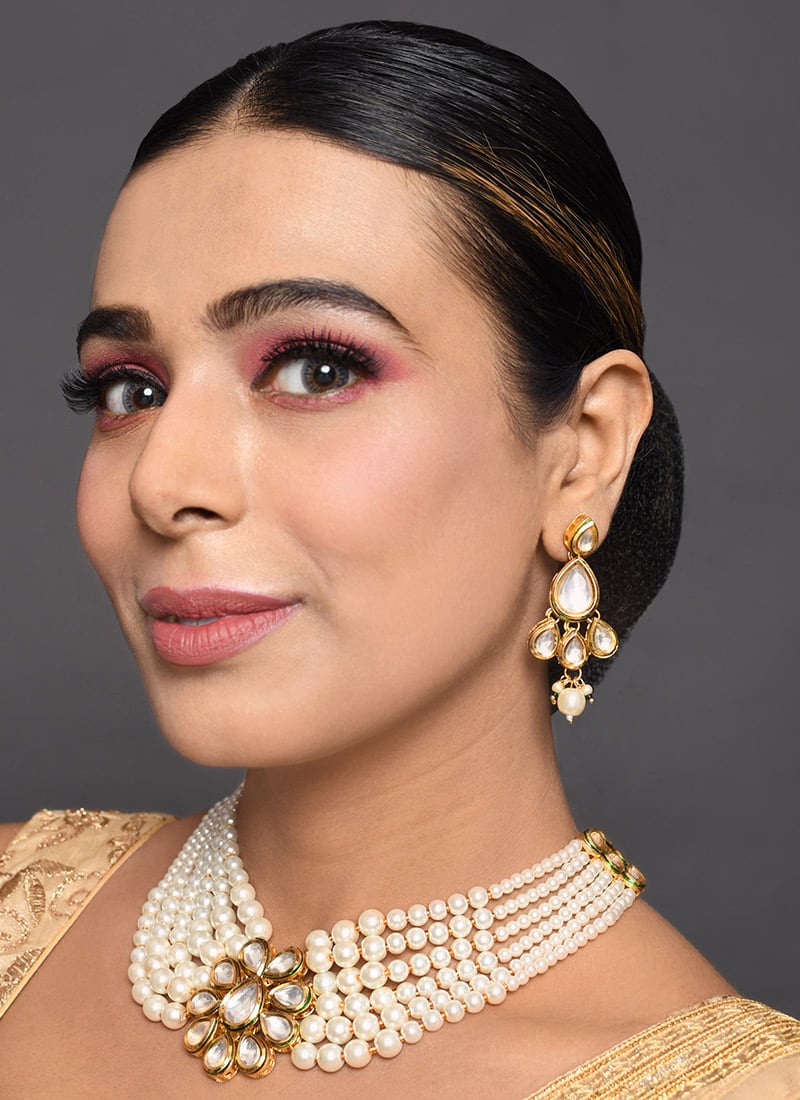 White Moti Kundan Choker Set Wedding Wear