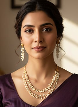 White Moti Work Necklace Set