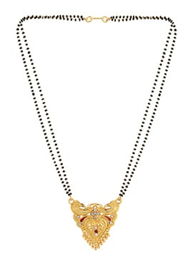 White N Black Antique Gold Plated Heart Shape Mangalsutra