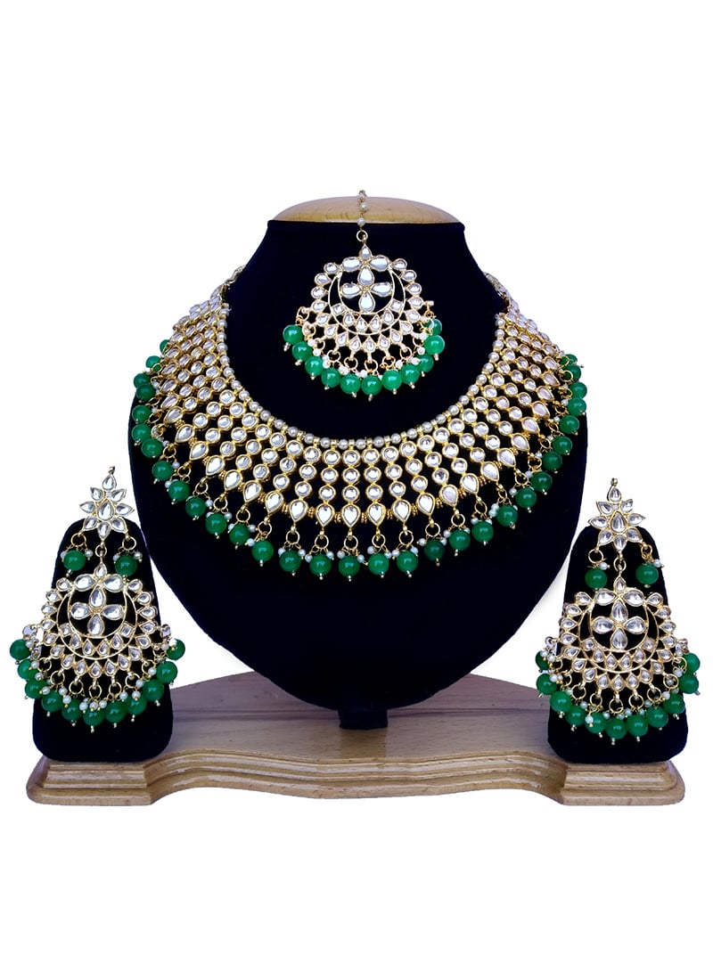 White N Green Necklace Set Wedding Wear