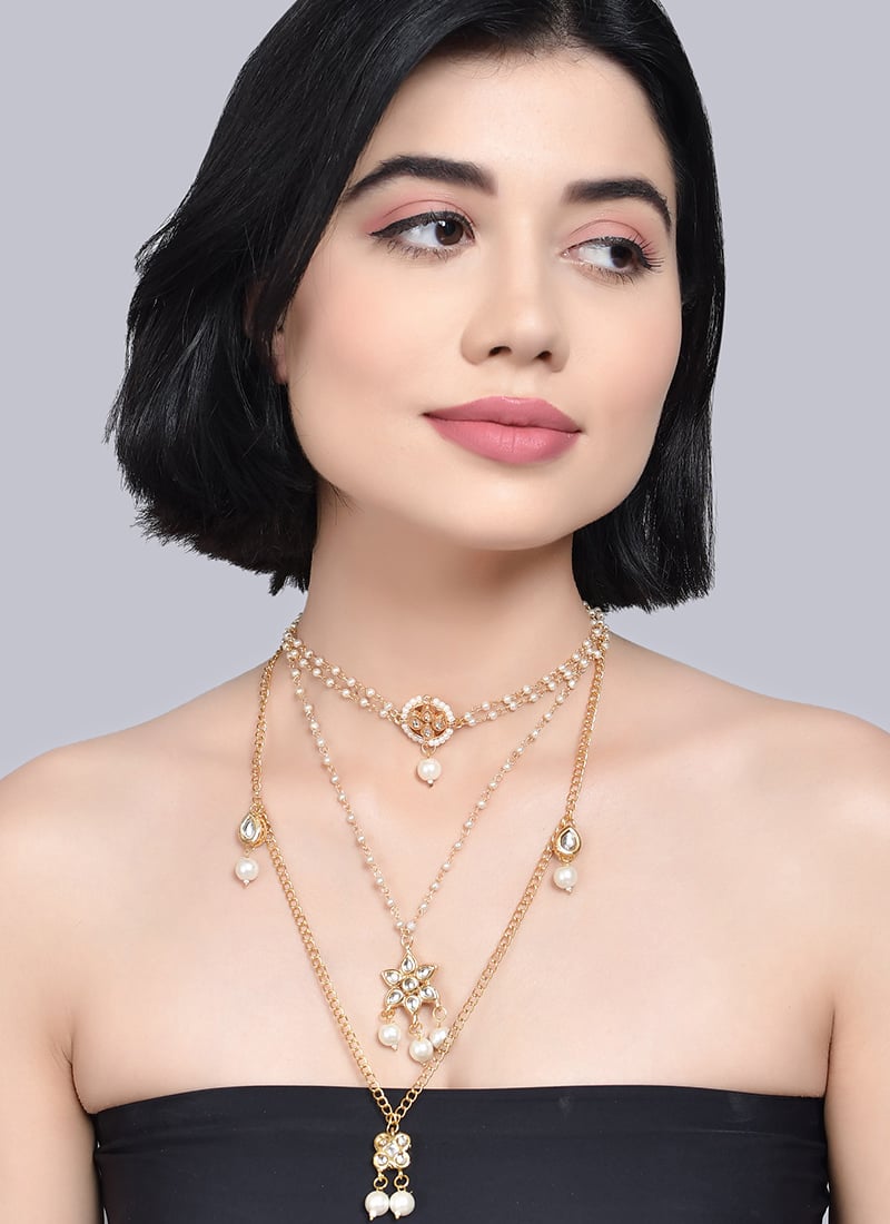 White Necklace Set With Choker Party Wear