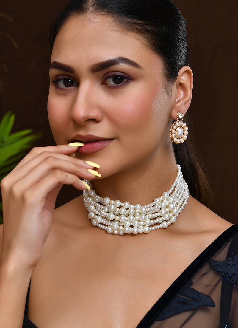 White Necklace With Refined Moti Elegance Wedding Wear