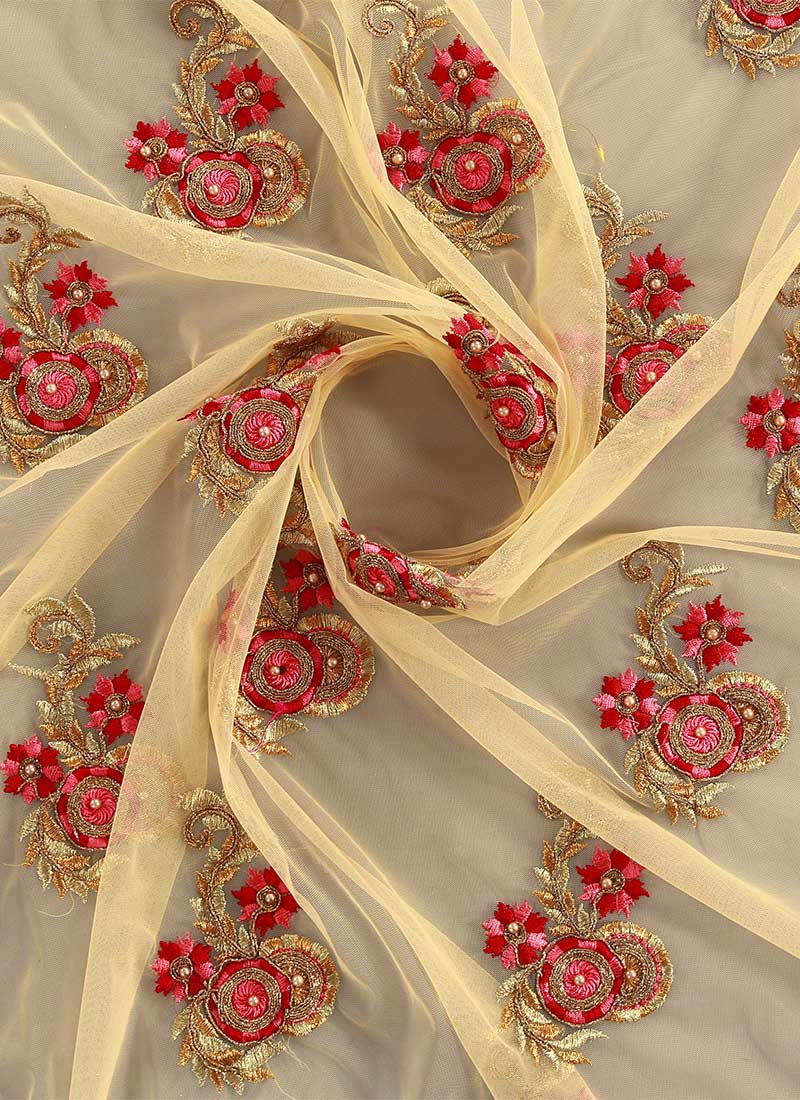 Buy White Net Embroidered Fabric, Embroidered, blended patterned Online