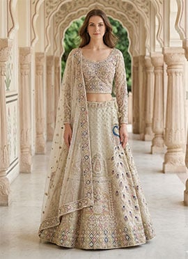 White Net Embroidered Sequins Lehenga