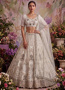 White Net Embroidered Sequins Lehenga