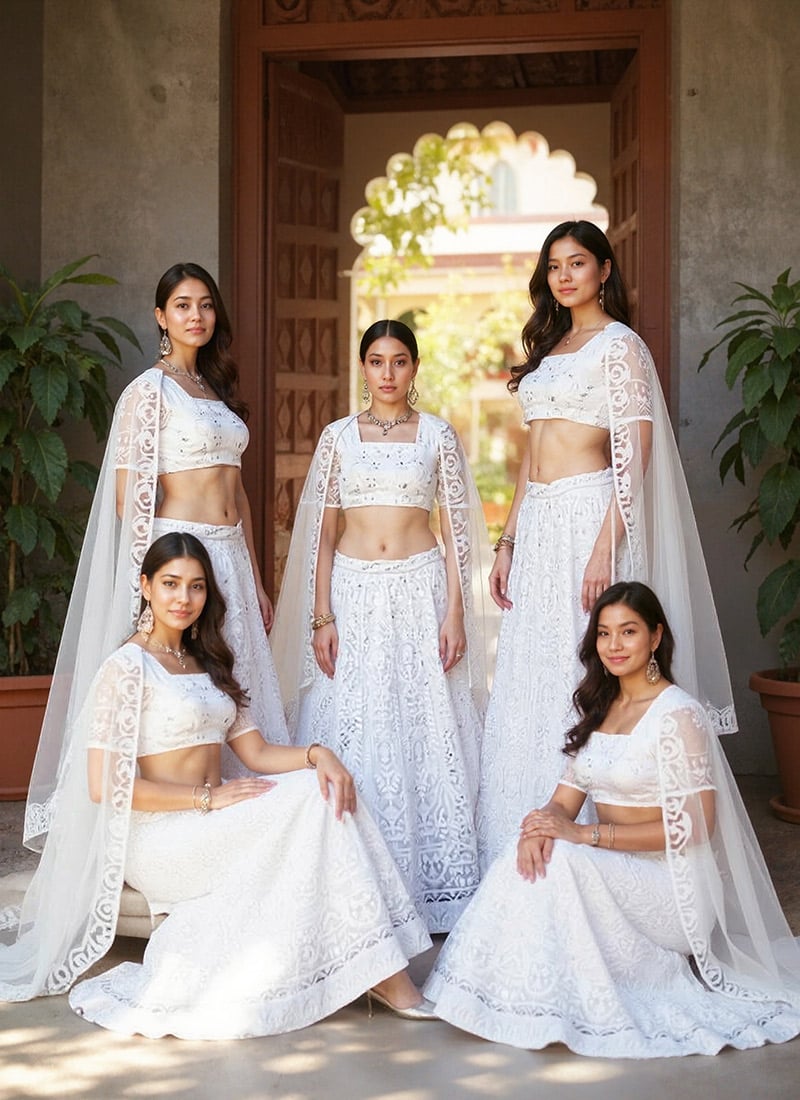 White Net Embroidered Sequins Regal Lehenga