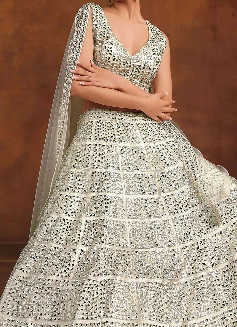 Elegant Bridal Lehenga Set For Women Featuring White Net Embroidery - Rent