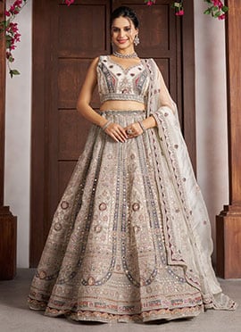 White Net Floral Artistry Embroidered Bridal Lehenga