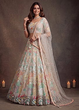 White Net Sequins Embroidered Lehenga