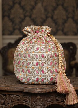 White Nylon Brocade Potli