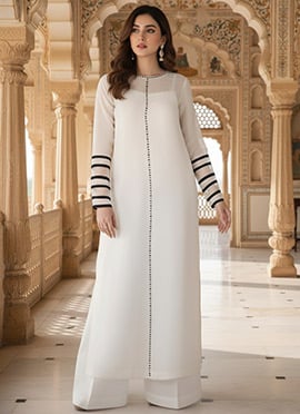 White Organza Beads Palazzo Suit