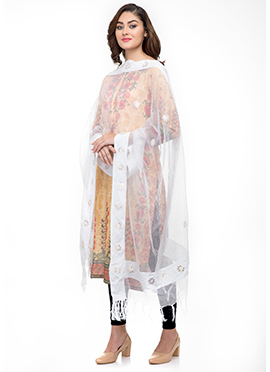 White Organza Cotton Gota Patti Work Dupatta
