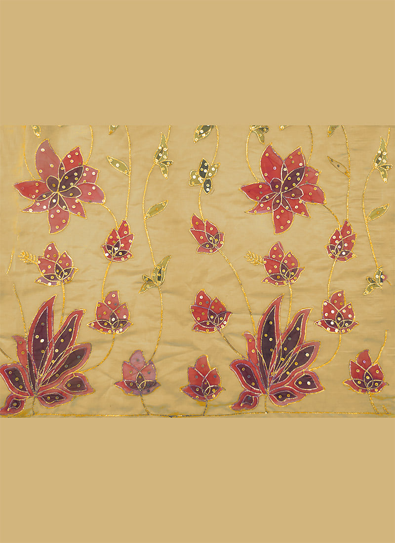 Yellow Organza Embroidered Fabric
