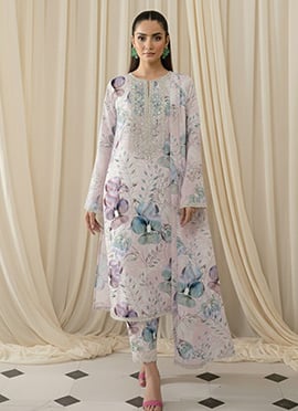 White Organza Foil Zari Digital Print Straight Pant Suit