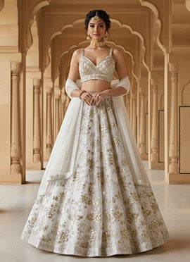 White Organza Sequins Embroidered Lehenga Set