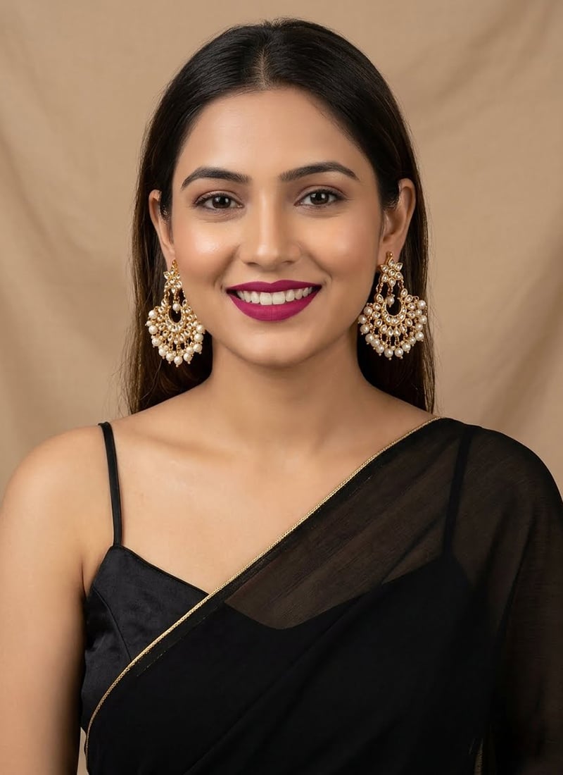 White Pearl Floral Kundan Chandbali  After Six Wear