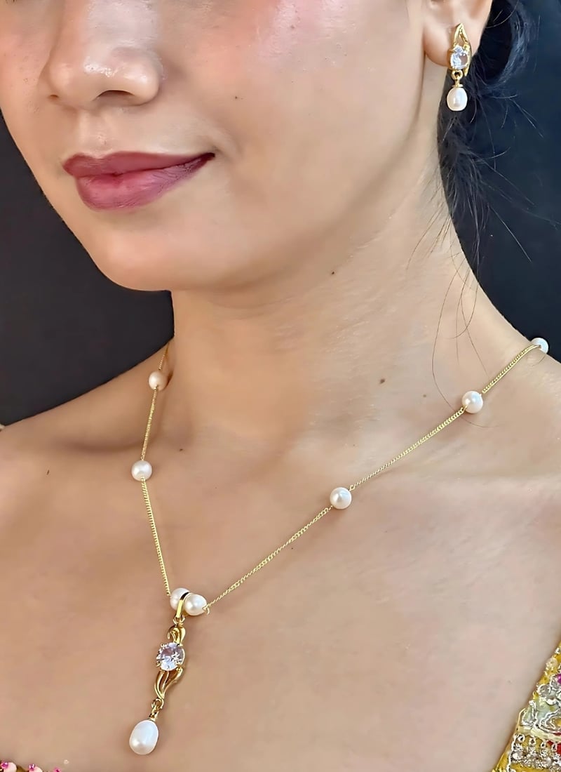 White Pearl Stone Necklace Festive Wear