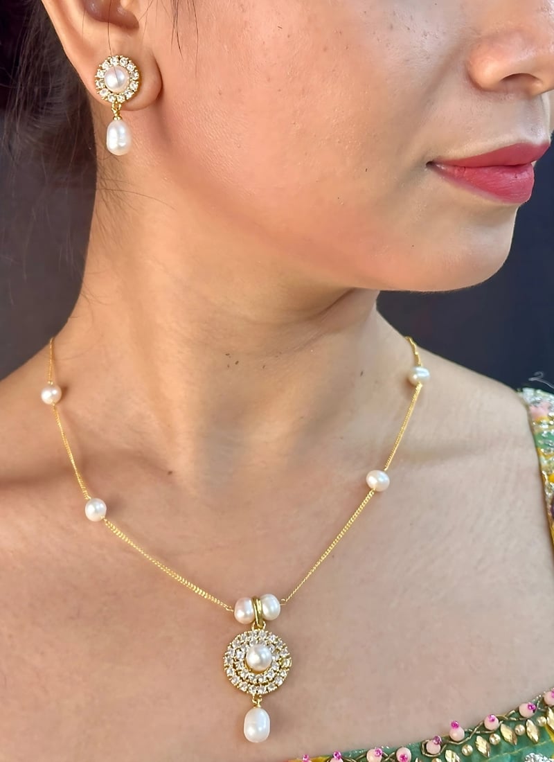 White Pearl Stone Necklace Festive Wear