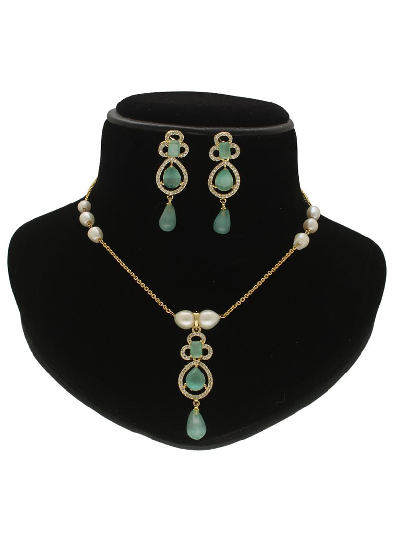 White Pearl Stone Necklace Festive Wear