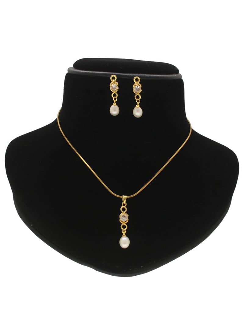 White Pearl Stone Pendant Set Festive Wear