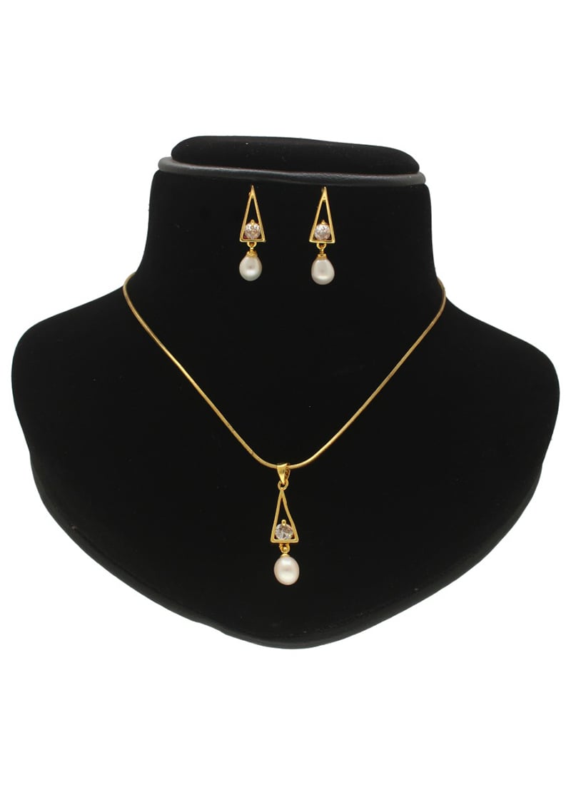 White Pearl Stone Pendant Set Festive Wear