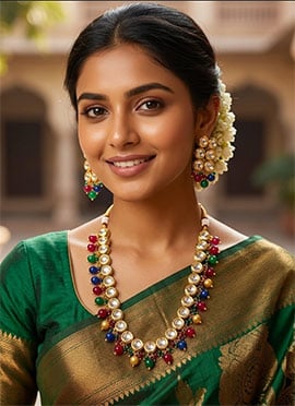 White Pearl Style Kundan Necklace Set