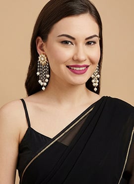 White Pearl Tassel Floral Kundan Danglers