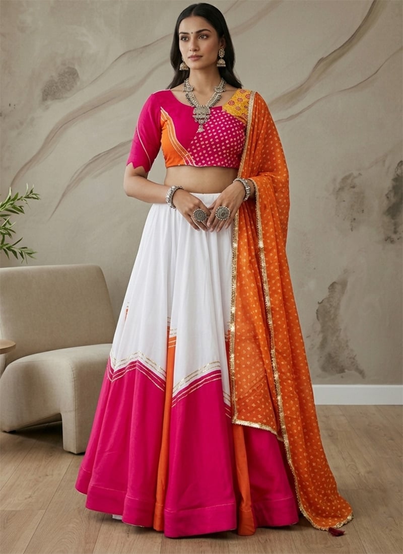 Navratri Special Orange Rayon Cotton Embroidered Mirror Work Chaniya Choli Festive Wear
