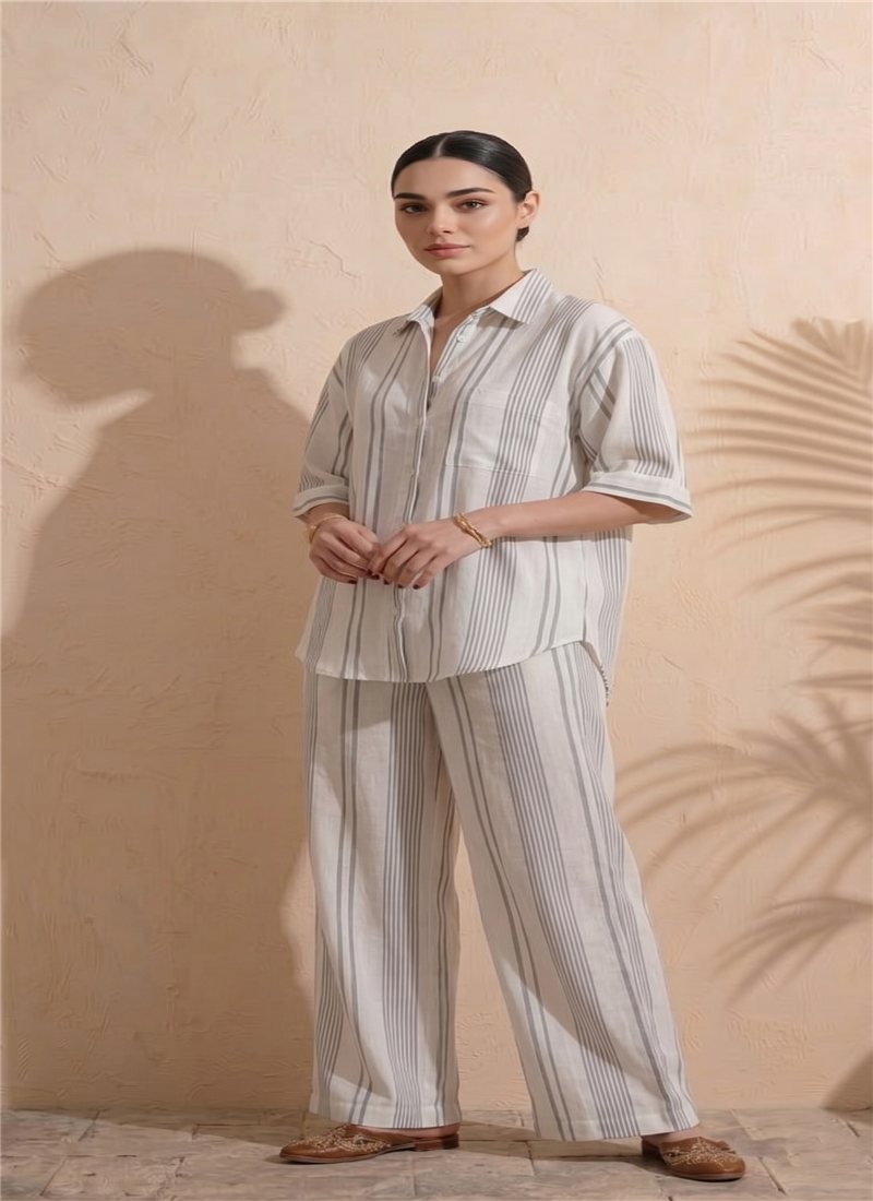 White Printed Cotton Co Ord Set After Six Wear