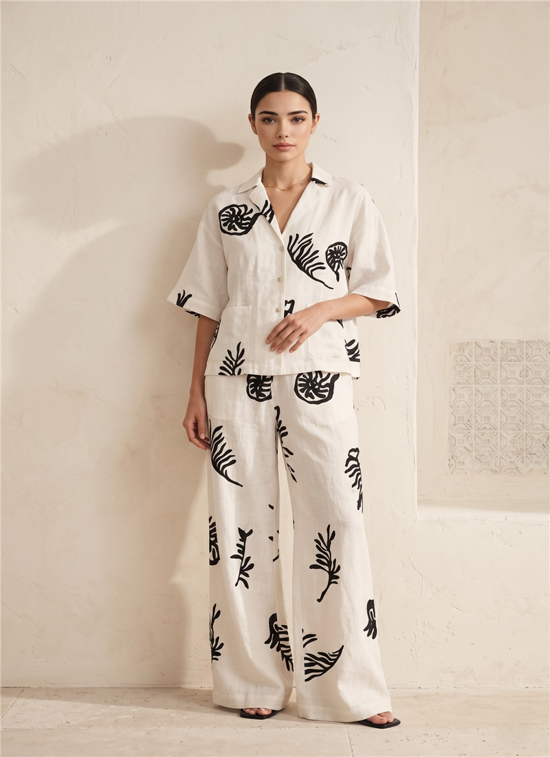 White Printed Cotton Co Ord Set After Six Wear