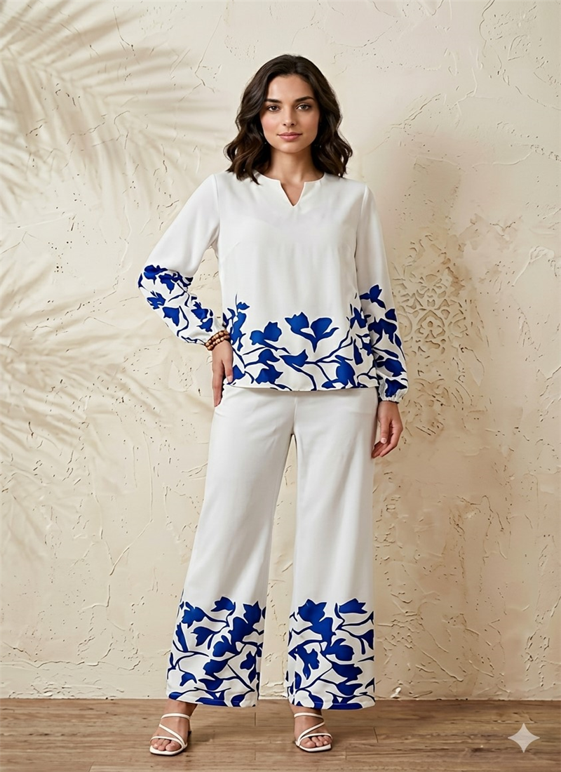 White Printed Cotton Co Ord Set After Six Wear