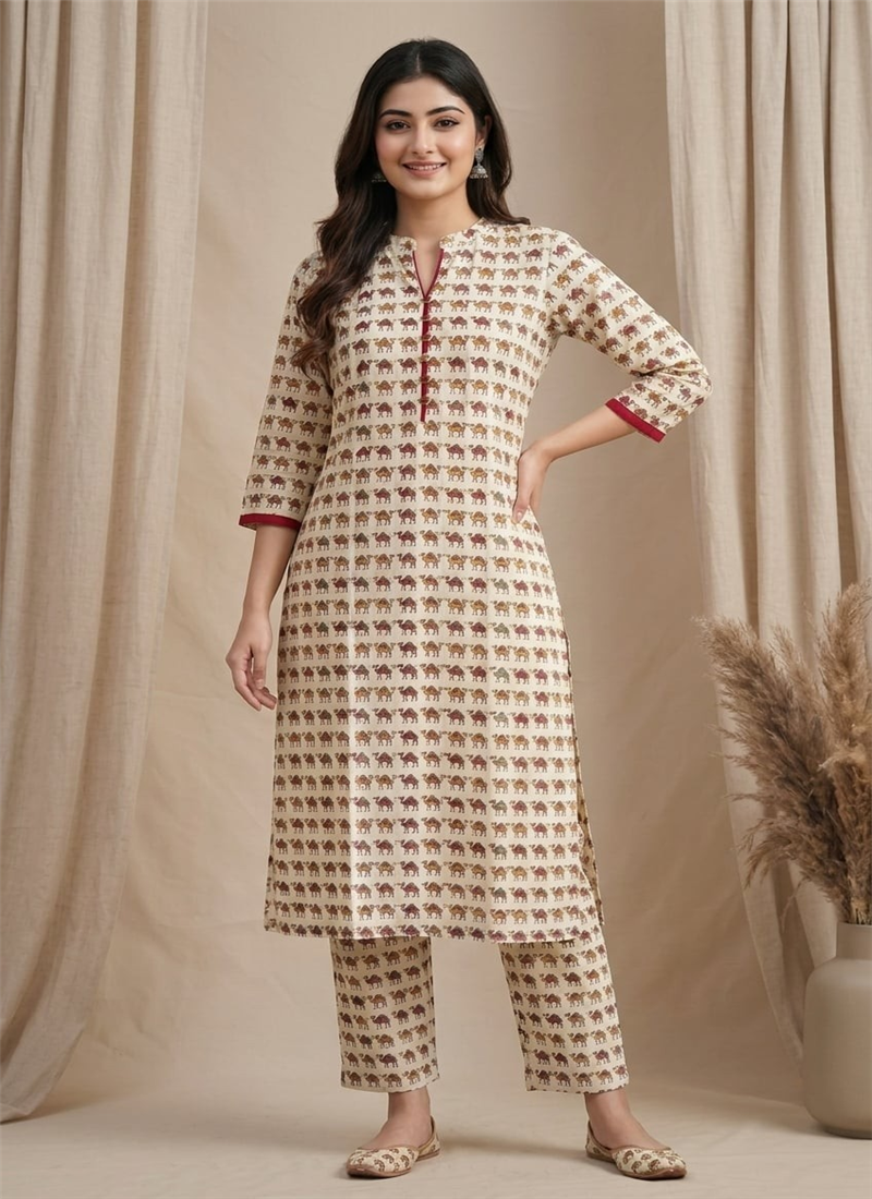 White Printed Cotton Kurta Set After Six Wear