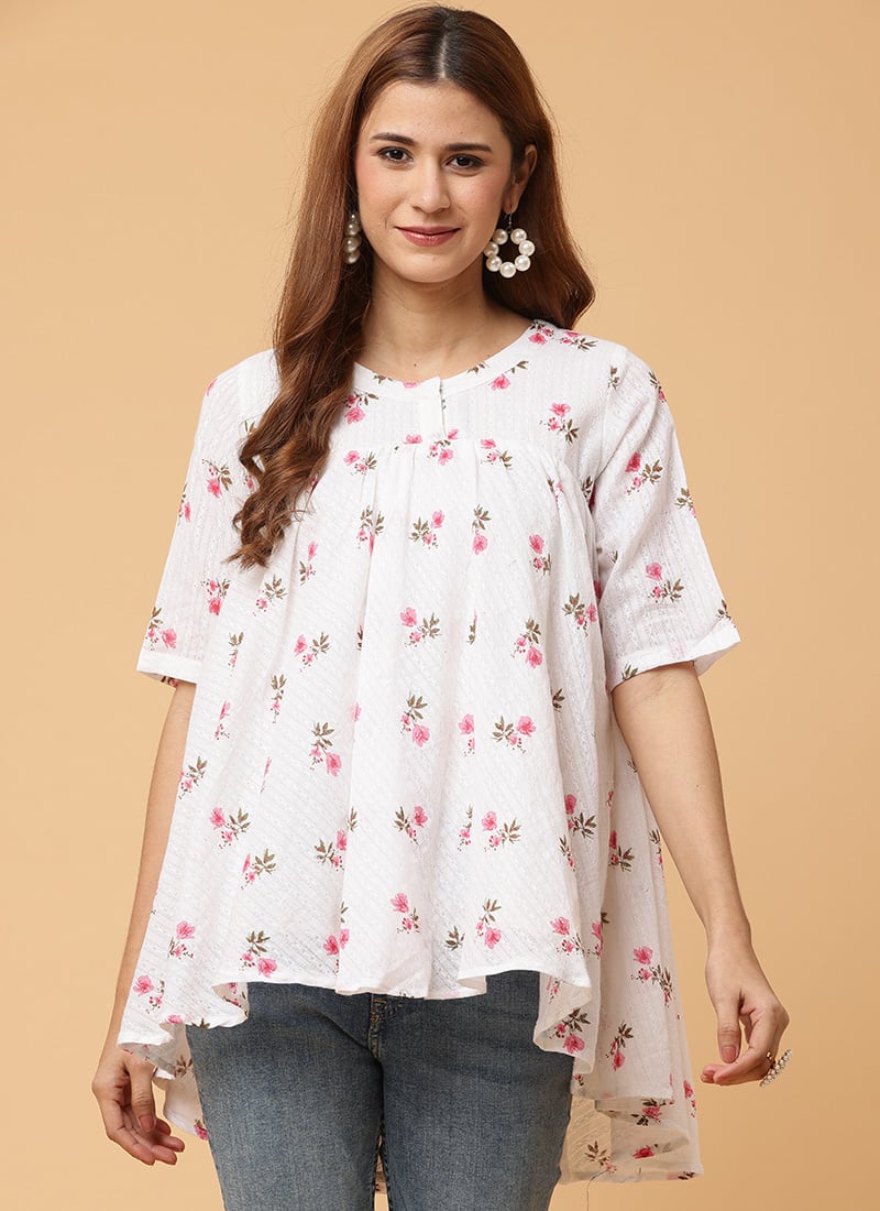 White Pure Cotton Printed Stylish Tunics After Six Wear