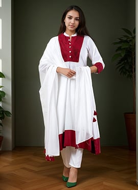 White Rayon A Line Straight Pant Suit