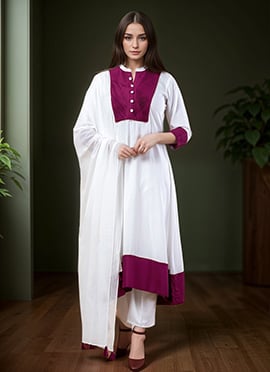 White Rayon A Line Straight Pant Suit