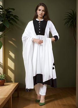 White Rayon A Line Straight Pant Suit