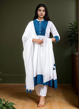 White Rayon A Line Straight Pant Suit